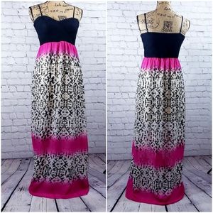Three Pink Hearts black white and pink Maxi